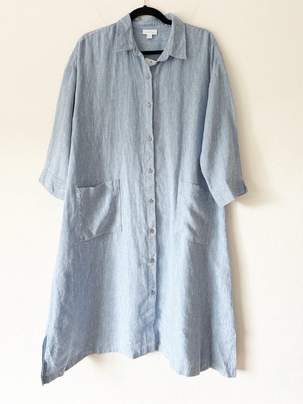 J Jill Light Blue Linen Button-Front Men's Shirt Dress -